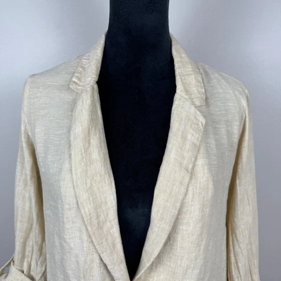 Christian Siriano Linen Blazer Jacket Womens Medium M Cream Long Roll Tab Sleeve - Picture 4 of 9